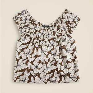 J. Crew Brown and White Floral Smocked Off-Shoulder Top